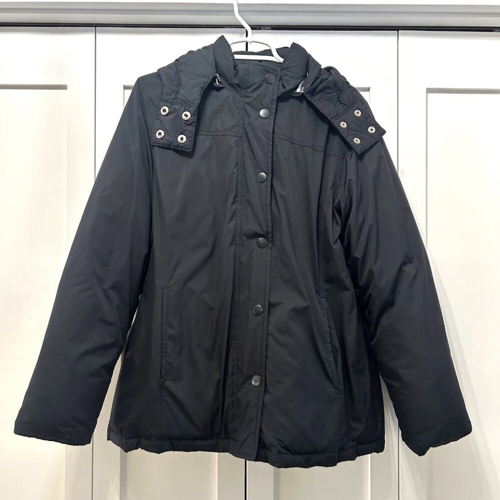Gap Women’s Black Hooded Winter Jacket Size L Casual Outerwear Down Puffer